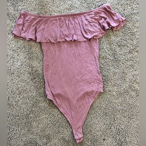 Blush Pink Express Off the Shoulder Flutter Bodysuit